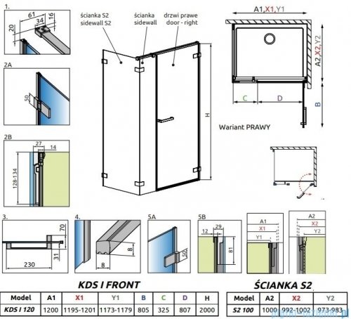 Radaway Arta Kds I kabina 120x100cm prawa szkło przejrzyste 386820-03-01R+1386100-03-01+386112-03-01