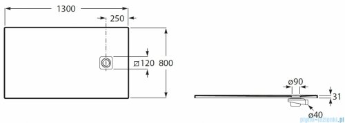 Roca Magma 130x80 cm brodzik prostokątny kompozytowy STONEX biały APE0151432003100