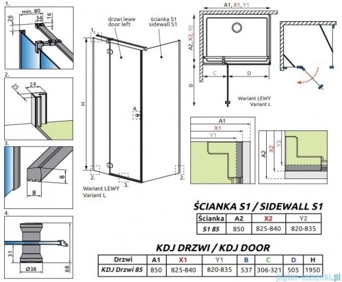 Radaway Torrenta KDJ kabina prysznicowa 85x85 lewa przejrzyste wspornik krzyżowy 133285-01-01L/1330085-01-01