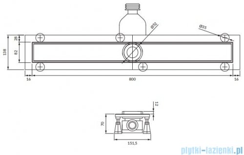 Omnires Lowfix odpływ liniowy z maskownicą do wklejenia płytek 80 cm czarny LOWFIX80TBL