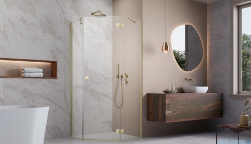 Radaway Essenza Ptj Brushed Gold kabina pięciokątna 100x80cm prawa szkło przejrzyste 1385010-99-01R/1385055-01-01