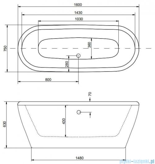 Besco Victoria wanna 160x75cm wolnostojąca z przelewem biało-czarna #WKV-160WOP-BC