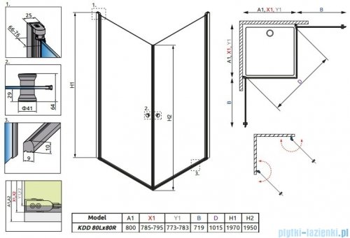 Radaway Eos KDD kabina prysznicowa 80x80 szkło przejrzyste + Brodzik Delos C + syfon 37213-01-01N