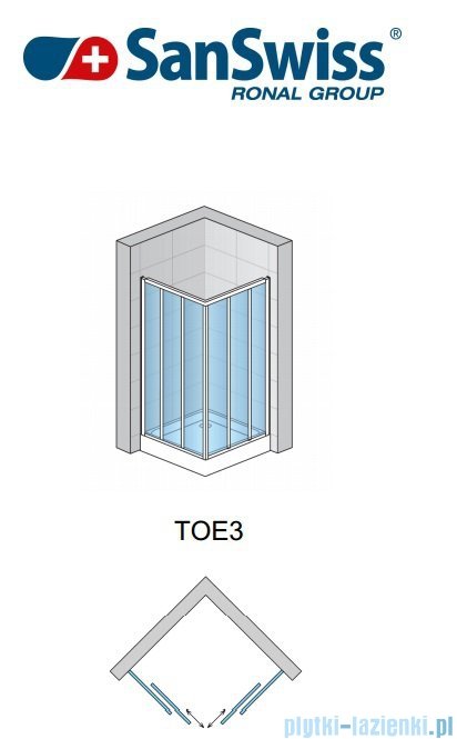 SanSwiss Top-Line TOE3 Wejście narożne 3-częściowe 70cm profil srebrny Prawe TOE3D07000107
