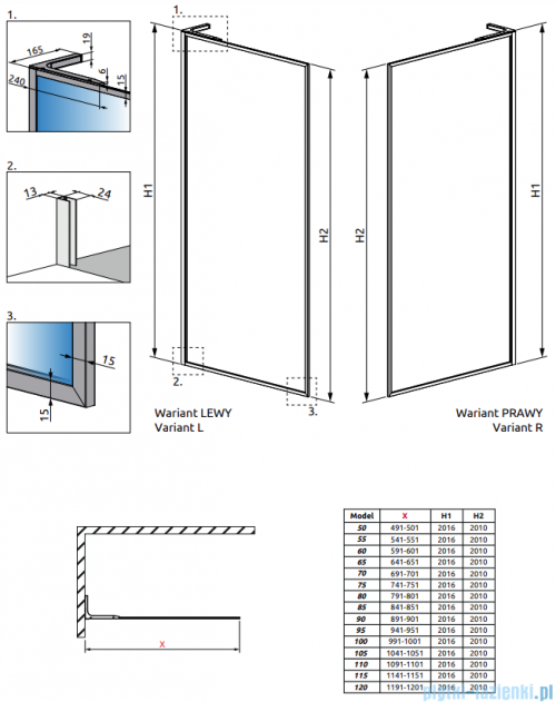 Radaway Modo F SL Brushed Copper II kabina Walk-in 90x201,6cm prawa Szczotkowana Miedź szkło przejrzyste 10419094-93-01R