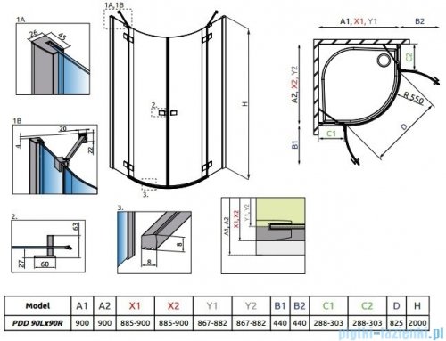Radaway Essenza New Pdd kabina 90x90cm szkło przejrzyste + brodzik Delos A + syfon