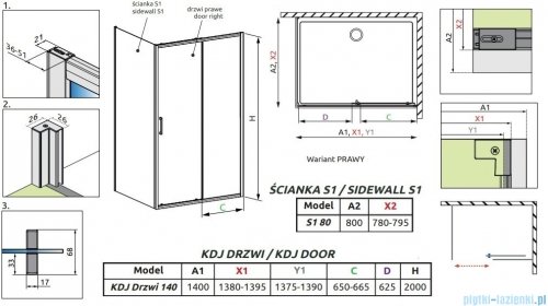 Radaway Premium Pro Kdj kabina 140x80cm prawa szkło przejrzyste 1015140-01-01R/1016080-01-01
