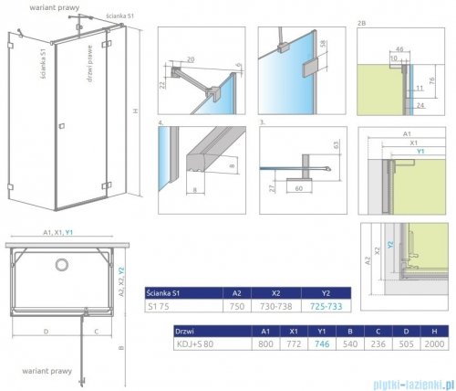 Radaway Essenza Pro Kdj+S kabina 75x80x75cm prawa szkło przejrzyste 10097380-01-01R/10098075-01-01/10098075-01-01