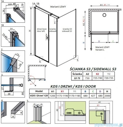 Radaway Nes Black Kds I kabina 120x75cm lewa czarny mat/szkło przejrzyste 10023120-54-01L/10043075-54-01