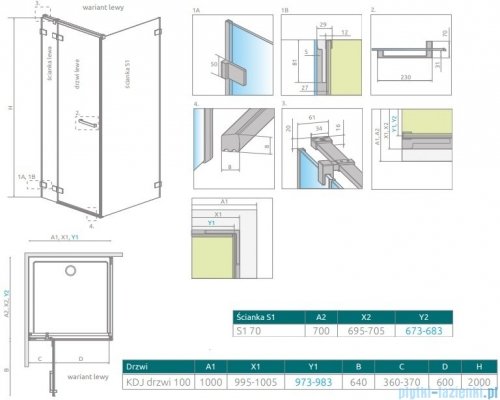 Radaway Euphoria KDJ Kabina 100x70 lewa szkło przejrzyste 383612-01L/383240-01L/383055-01