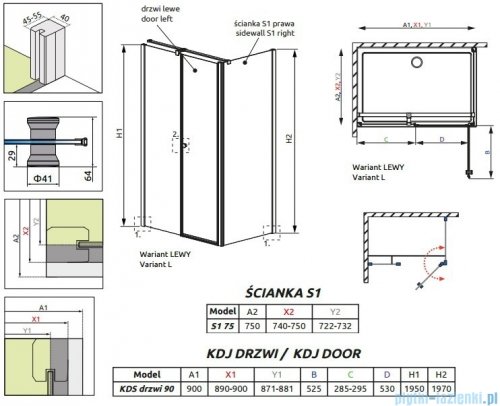 Radaway Eos II Kds kabina prysznicowa 90x75cm lewa szkło przejrzyste 3799481-01L/3799409-01R