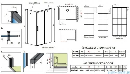 Radaway Idea Black Kdj Factory kabina prysznicowa 140x100 prawa czarny mat/szkło przejrzyste 387044-54-55R/387052-54-55L