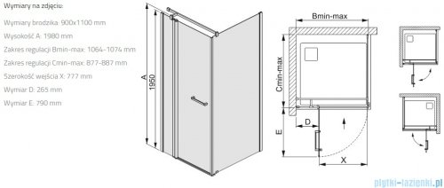 Sanplast Prestige III KNDJ2/PRIII kabina prostokątna 90x110x198 cm czarny matowy 600-073-0300-59-401