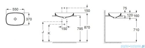 Roca FINECERAMIC umywalka wpuszczana w blat cienkościenna Round 55x37 biała A327527000