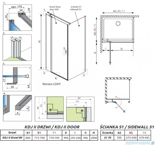 Radaway Nes Kdj II Brushed Nickel kabina 80x70cm lewa szczotkowany nikiel 10032080-91-01L/10039070-01-01