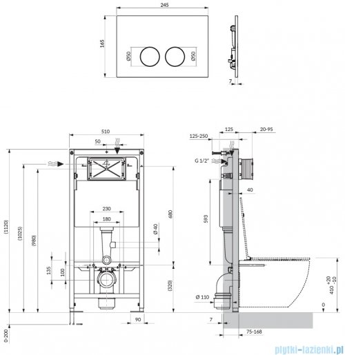 Omnires Flush Set Strongframe stelaż podtynkowy do WC z ECO spłukiwaniem przycisk spłukujący miedź połysk STFWCECO1M-RCP
