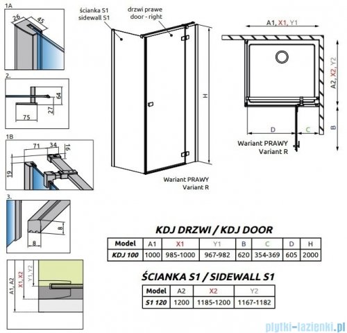 Radaway Fuenta New Kdj kabina 100x120cm prawa szkło przejrzyste 384040-01-01R/384054-01-01