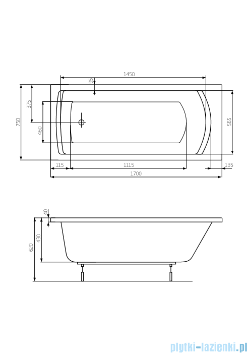 Roca Linea wanna prostokątna 170x75 cm akrylowa A24T042000