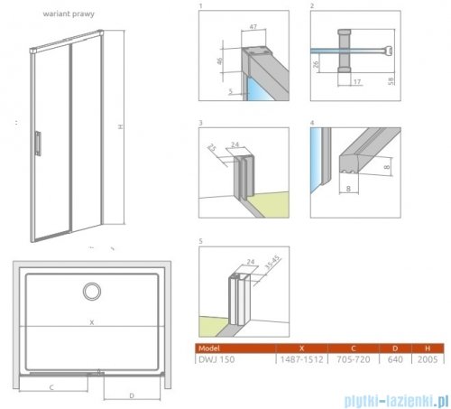Radaway Idea DWJ Brushed Nickel drzwi wnękowe 150cm prawe szczotkowany nikiel 387019-91-01R