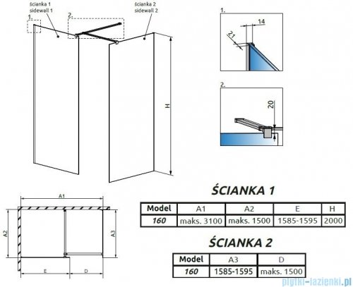 Radaway Modo New III kabina Walk-in 160x160x200 szkło przejrzyste 389164-01-01/389164-01-01/389000-01
