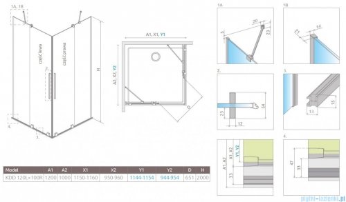 Radaway Furo KDD kabina 120x100cm szkło przejrzyste 10105120-01-01L/10105100-01-01R