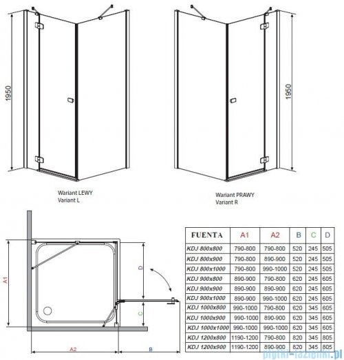 Radaway Kabina prysznicowa Fuenta KDJ 80x100 prawa szkło grafitowe 381050-05R