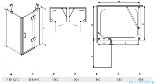 Besco Viva kabina prostokątna lewa 120x90x195cm przejrzyste VPL-129-195C