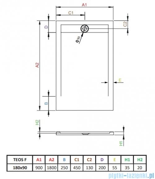Radaway Teos F brodzik 180x90cm cemento HTF18090-74