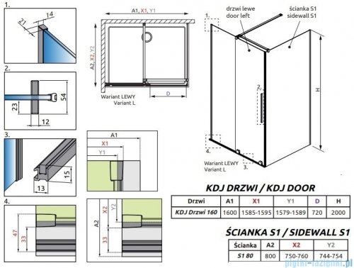 Radaway Furo Kdj Brushed Nickel kabina 160x80cm lewa szczotkowany nikiel 10104822-91-01L/10110780-01-01/10113080-01-01