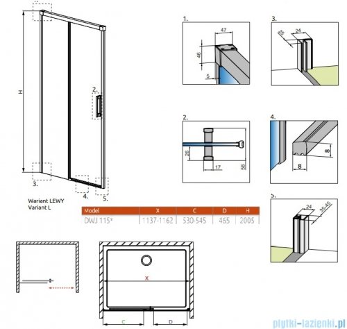 Radaway Idea DWJ Brushed Nickel drzwi wnękowe 115cm lewe szczotkowany nikiel 387022-91-01L