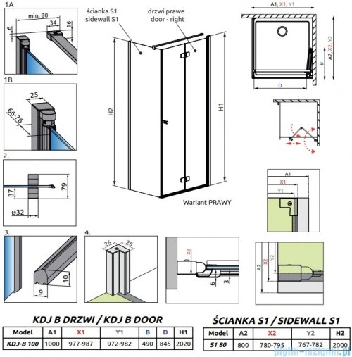 Radaway Fuenta Kdj B kabina 100x80cm prawa chrom połysk szkło przejrzyste 1384083-01-01R/1384051-01-01