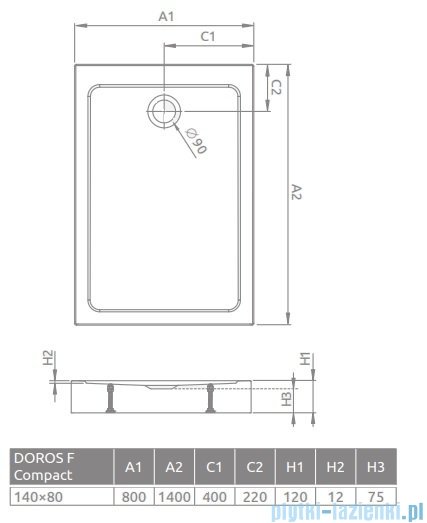 Radaway Doros F Compact Stone brodzik 140x80 biały SDRFP1480-05-04S