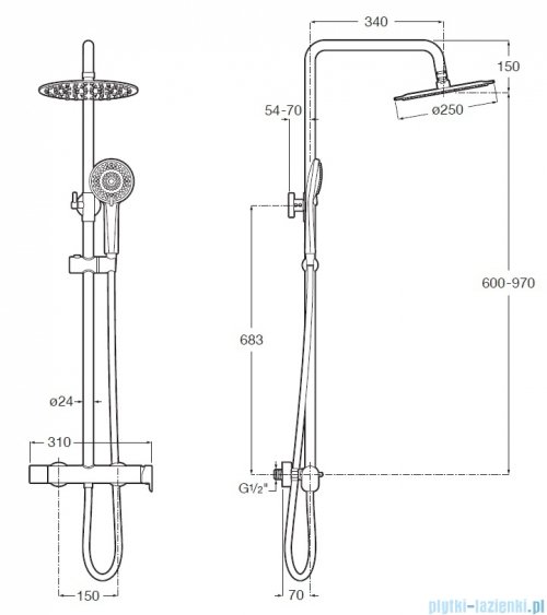 Roca Vega Plus kolumna prysznicowa chrom A5A9A6EC00