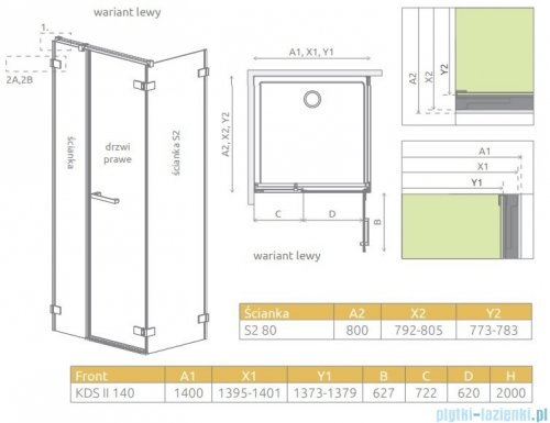 Radaway Arta Kds II kabina 140x80cm lewa szkło przejrzyste 386522-03-01R/386107-03-01/386110-03-01