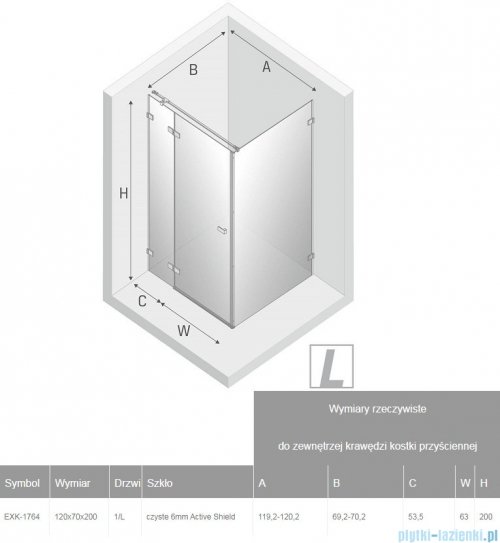 New Trendy Avexa Gold kabina prostokątna 120x70x200 cm przejrzyste lewa EXK-1764