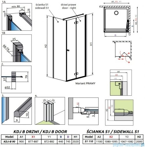 Radaway Fuenta Kdj B kabina 90x110cm prawa chrom połysk szkło przejrzyste 1384082-01-01R/1384053-01-01