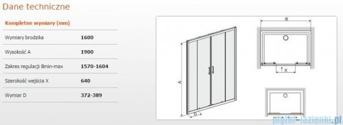 Sanplast drzwi przesuwne D4/TX5b-160 160x190 cm przejrzyste 600-271-1260-38-401