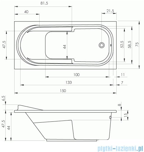 Riho Columbia wanna prostokątna 150x75cm z hydromasażem Flow prawa B002004005