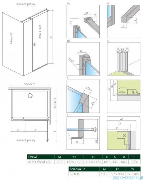 Radaway Nes Kds I kabina 120x100cm prawa szkło przejrzyste 10023120-01-01R/10043100-01-01
