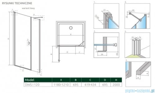 Radaway Nes 8 Dws I drzwi wnękowe 120cm lewe przejrzyste 10078110-01-01L/10078112-01-01