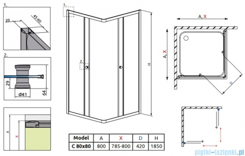 Radaway Classic C Kabina prysznicowa kwadratowa z drzwiami przesuwnymi 80x80 szkło satinato 30060-01-02