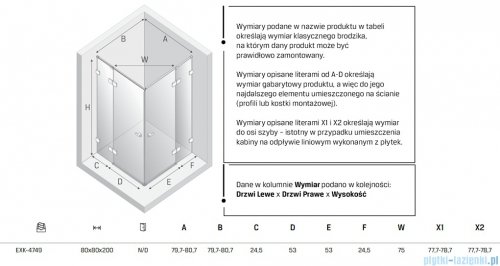 New Trendy Eventa Gold Shine kabina prysznicowa kwadratowa 80x80x200 cm przejrzyste Złoty połysk EXK-4749