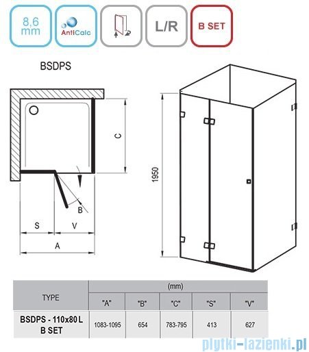 Ravak Brilliant BSDPS kabina prostokątna 110x80cm lewa transparent 0ULD4A00Z1