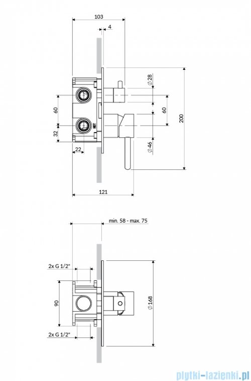 Omnires Y element natynkowy baterii prysznicowej 2-wyjściowej  miedź połysk Y1247ROCP