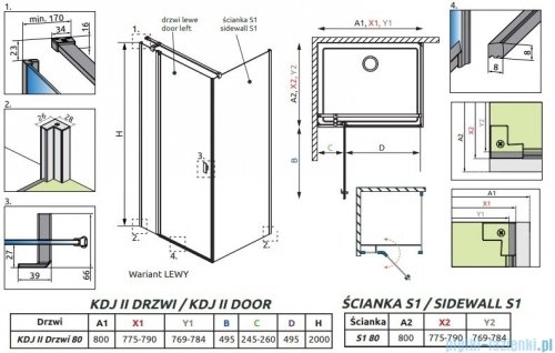 Radaway Nes 8 Kdj II kabina 80x80cm lewa przejrzyste 10086080-01-01L/10089080-01-01