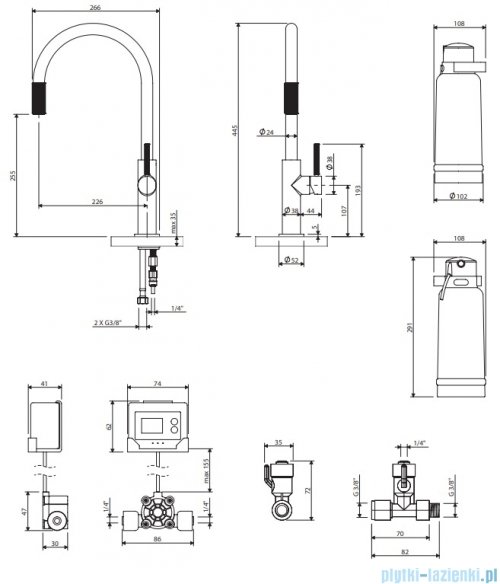 Omnires Switch bateria kuchenna z zestawem filtrującym grafit SW9057-FD1GR