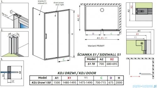 Radaway Premium Pro Black Kdj kabina 150x70cm prawa czarny mat/szkło przejrzyste 1015150-54-01R/1016070-54-01