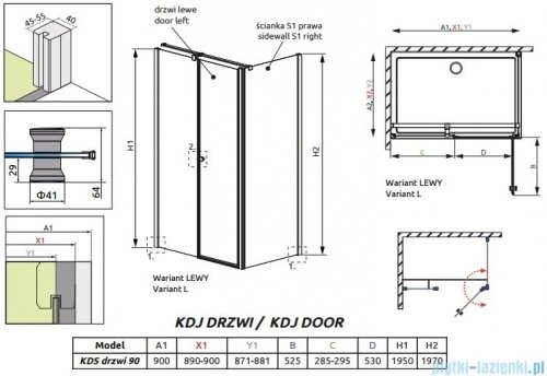 Radaway Eos II KDS Drzwi prysznicowe 90 lewe szkło przejrzyste 3799481-01L
