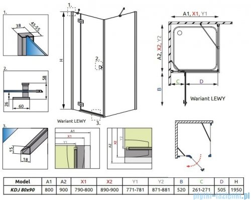 Radaway Kabina prysznicowa Almatea KDJ 80x90 lewa szkło brązowe 32146-01-08NL