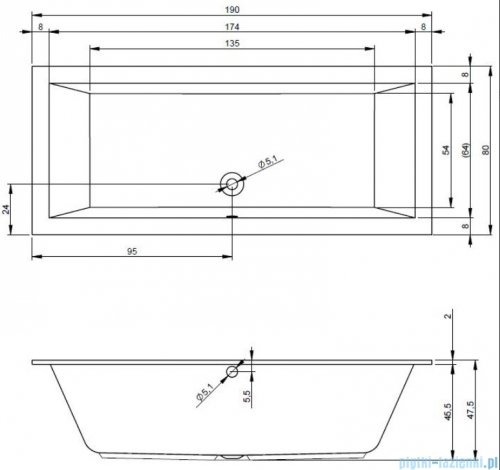 Riho Lugo wanna prostokątna 190x80cm nóżki+syfon B135001005/207093/19975